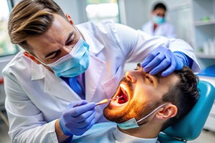 Man undergoing an oral cancer screening