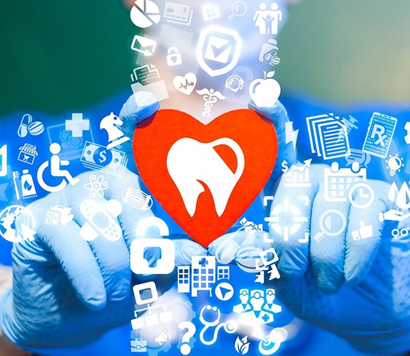 Dentist holding damaged tooth icon in Franklin Park
