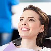 Woman in dental chair right before orthodontics in Franklin Park, IL