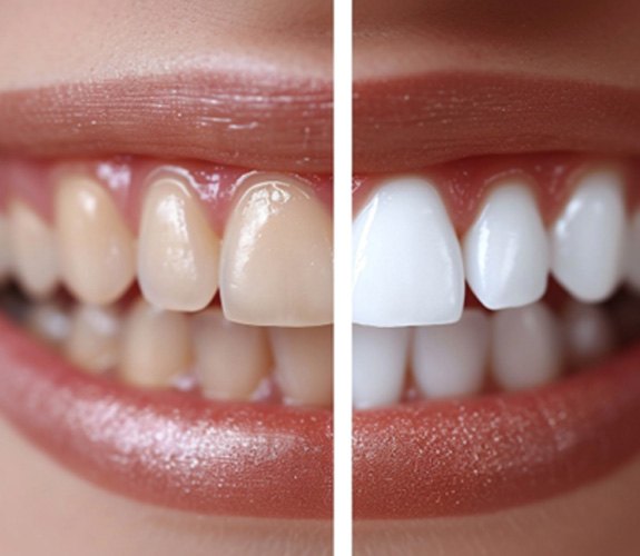 Before and after image of teeth whitening 