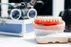 a full denture seated on a mold